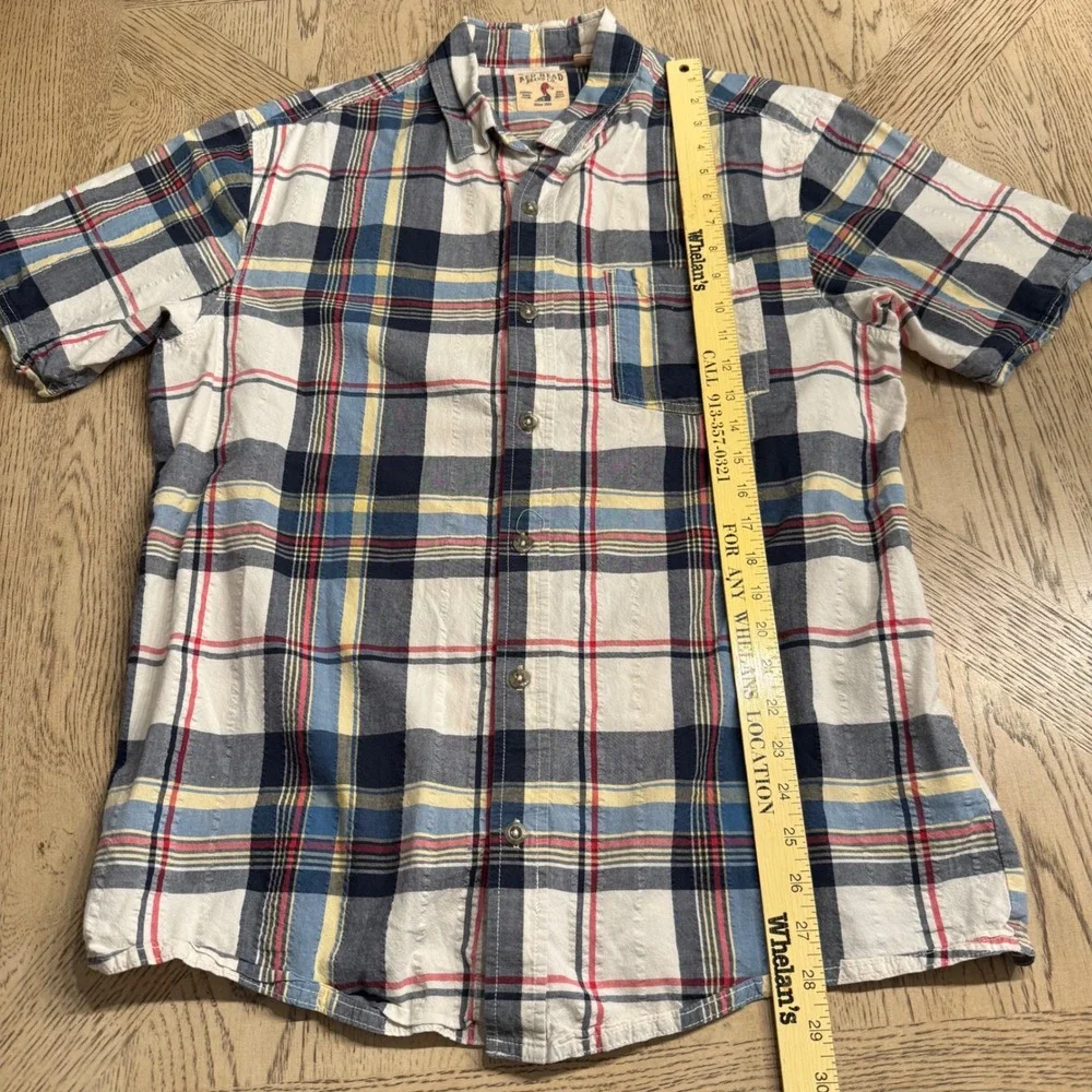 Red Head Brand Co Mens Large Short Sleeve Plaid Button Down Shirt Blue White Red